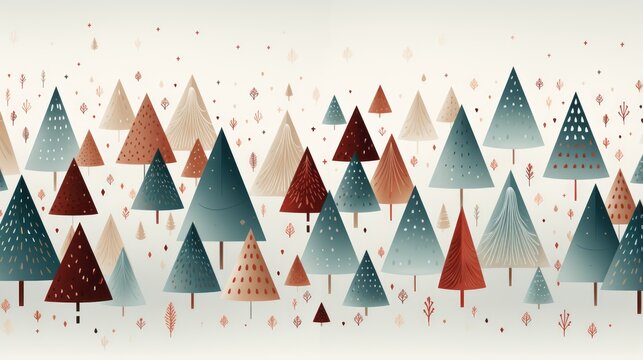 Christmas trees decorative pattern in a minimalistic style. Christmas illustration on bright background. Winter forest