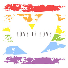 Love is Love card. Pride month concept. LGBTQ+ vector illustration on white background. Perfect for card, social media, poster, banner, flyer, t-shirt print and so on