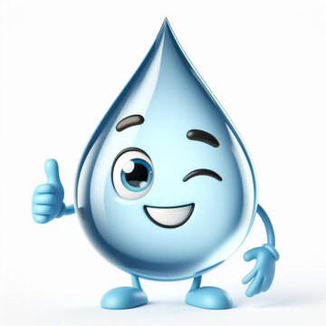 Water drop cartoon with thumbs up in approval signal. World Water Day. AI generated