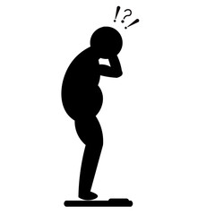 Fat man on the scales. Overweight icon.