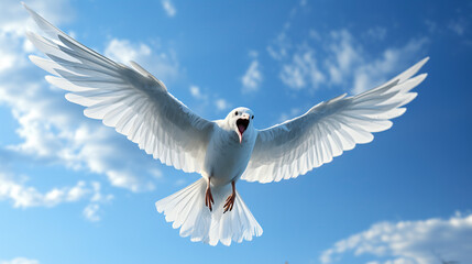 A White Bird Soaring Through a Blue Sky. Freedom. 