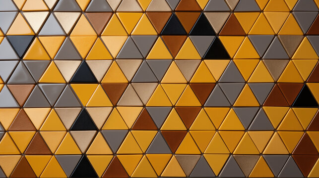 Close-Up of Colorful yellow , brown and grey triangle Tiled Wall