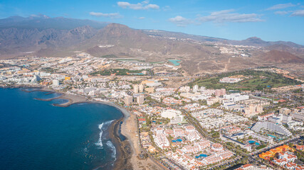 Aerial photo from drone to de Tenerife and beachs Adeje Playa de las Americas, Playa Honda,Playa de...