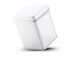 Blank white square tin container for food isolated on plain background.
