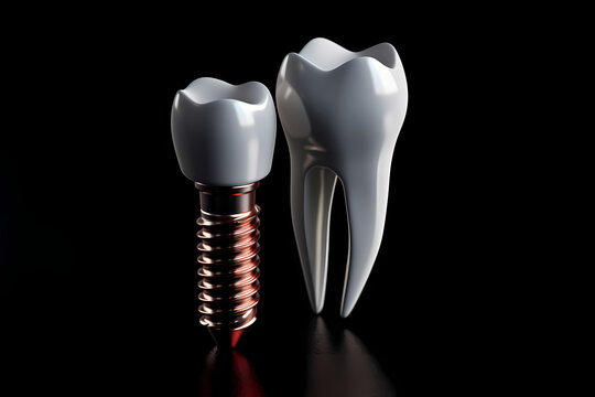 Toth implant, prostetic ceramic fake tooth. orthodontic industry teeth Generative Ai.