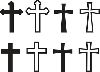 Cross set vector Illustrations on white background. Christian cross collection. Cross silhouette. Christian symbol