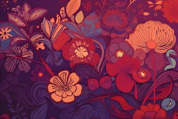 Tuinposter With its captivating fusion of purple and red backgrounds, this wallpaper enriches the visual experience while ensuring a perfectly balanced and striking blend that demands attention. © Marcos