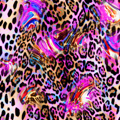 Combination textile collage pattern of wave and lines colored leopard snake tiger textures

