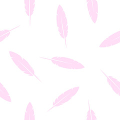 Birds Feather- seamless pattern, pink and white background, design element