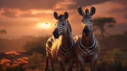 Rolgordijnen zebras at sunset © Zestify