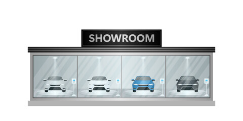 Car Showroom. Car Center Service. Buying New Car Concept. Vector Illustration. 