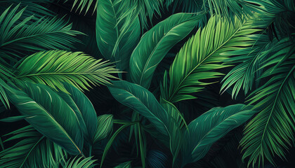 Background with green vibrant palm leaves. - obrazy, fototapety, plakaty