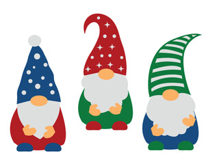 set of Christmas gnomes. New Year. present. holiday. flat