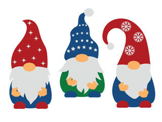 set of Christmas gnomes. New Year. present. holiday. flat