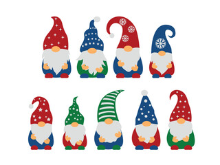 big set of Christmas gnomes. New Year. present. holiday. flat