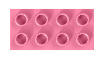 Flamingo Pink Lego Block Isolated on a White Background. Close Up View of a Plastic Children Game Brick for Constructors, Top View. High Quality 3D Rendering with a Work Path. 8K Ultra HD, 7680x4320