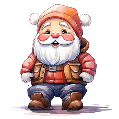 Cute Santa Clause Funny Watercolor Clipart Illustration