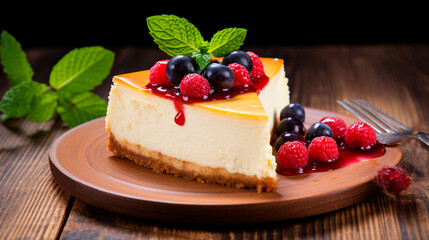 Beautiful cheesecake on the table. Selective focus.