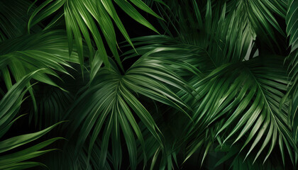 Background with green vibrant palm leaves.