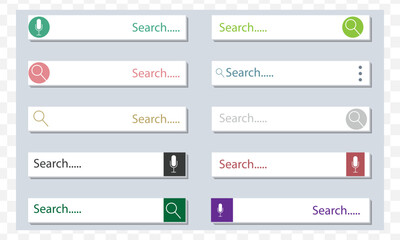 Set search bar icons. Website ui bar set. Searching element for web site, app, ui and logo. Vector search shape with button for website navigation.