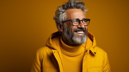 Obraz premium Stylish Male with a bright personality. Male portrait on dark yellow backgrounds.