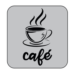 Placa Decorativa Café. Arte minimalista na cor cinza com símbolos em preto.