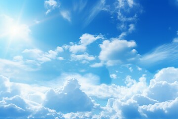 Summer blue sky cloud gradient light white background. Beauty clear cloudy in sunshine calm bright winter air bacground. Gloomy vivid cyan landscape in environment day horizon skyline view spring wind - obrazy, fototapety, plakaty