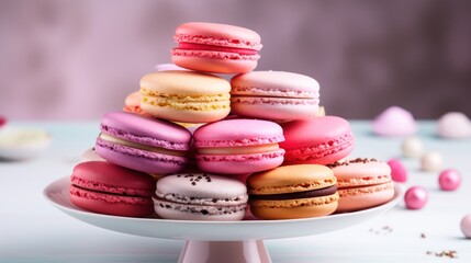 Fototapeta premium Festive table with charming macarons of different colors.