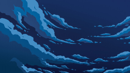 2D anime style of Night Sky with Clouds © 3Y&C