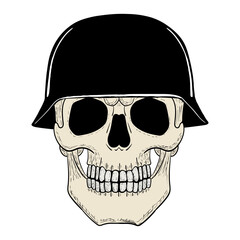 Skull and helmet vector illustration. Human head skeleton icon.