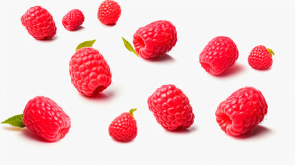 raspberries I isolate on a white background. Selective focus. - obrazy, fototapety, plakaty