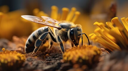 Bee, Close up of honeybee - obrazy, fototapety, plakaty