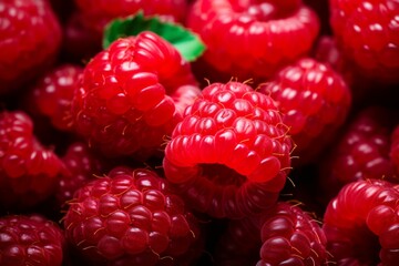 Background of fresh sweet red raspberries arranged together representing concept of healthy diet