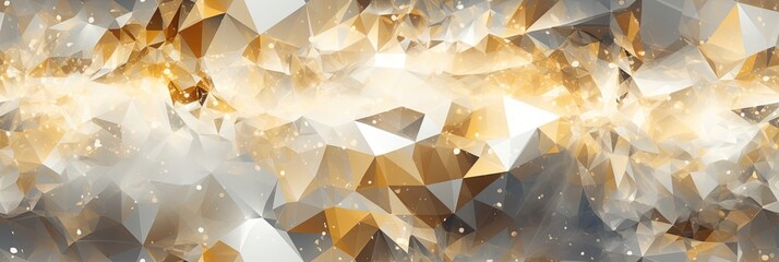 Abstract geometric luminous sparkling wallpaper background with gold, black and white touches. Great as luxury product advertisement banner or celebration postcard. - obrazy, fototapety, plakaty