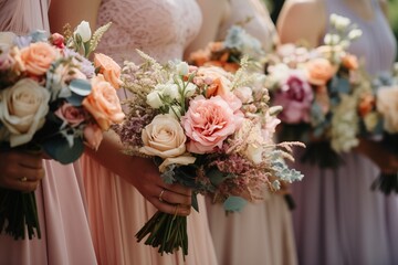 Bridal wedding flowers with bridal and bridesmaids 
