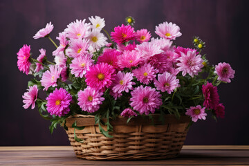 Obraz na płótnie Canvas Wicker basket with asters flowers