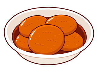 Sopaipillas pasadas, traditional Chilean food drawing. Deep fried pastry in chancaca (panela) syrup. Simple cartoon vector illustration.