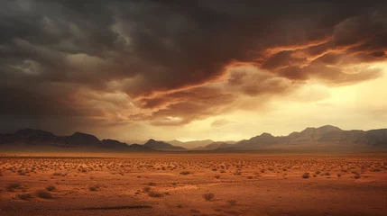 Foto op Plexiglas 砂漠の風景の背景の上の嵐の空GenerativeAI © enopi