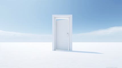 An open white door against a white background,