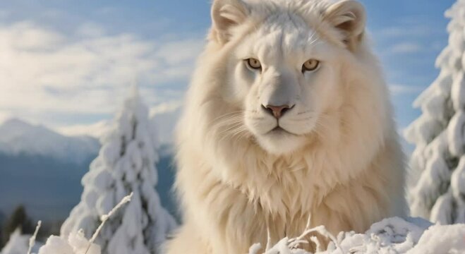 white lion in the snow footage