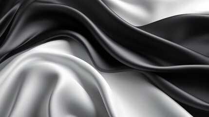 Black white silk satin fabric abstract background. Drapery fold crease wavy crumpled. Light shiny glitter shimmer shine. Luxury beauty rich. Sexy. Fluid flow liquid effect  - obrazy, fototapety, plakaty