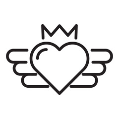 heart with wings and crown line icon.