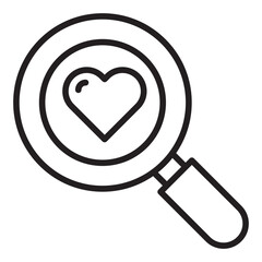 Magnifying glass with heart line icon.