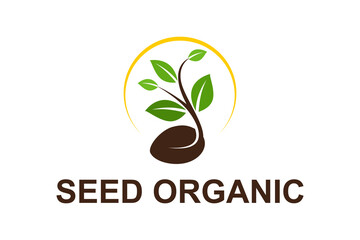 Ecological plant seed logo, tree planting and environmentally friendly.