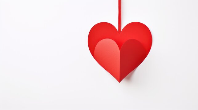 Free photo red paper heart hanging on white background