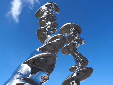Silver Sculpture by Tony Cragg named point of view at Praca do Comercio in Lisbon Portugal