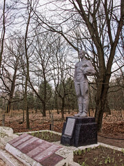 Monument to Soviet soldiers who died in World War II. Abandoned places in the Chernobyl radioactive zone.