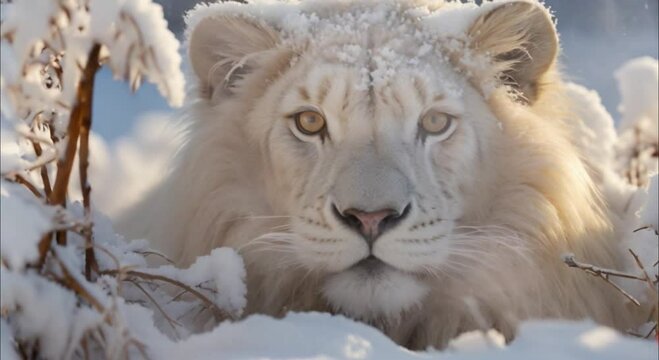 white lion in the snow footage