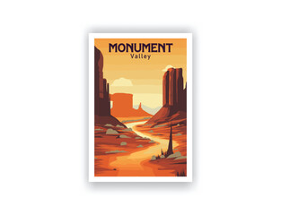 Monument Valley. Vintage Travel Posters. Vector illustration, art. Famous Tourist Destinations Posters Art Prints Wall Art and Print Set Abstract Travel for Hikers Campers Living Room Decor