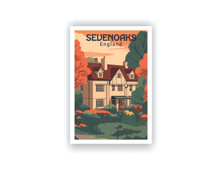 Sevenoaks, England. Vintage Travel Posters. Vector illustration, art. Famous Tourist Destinations Posters Art Prints Wall Art and Print Set Abstract Travel for Hikers Campers Living Room Decor